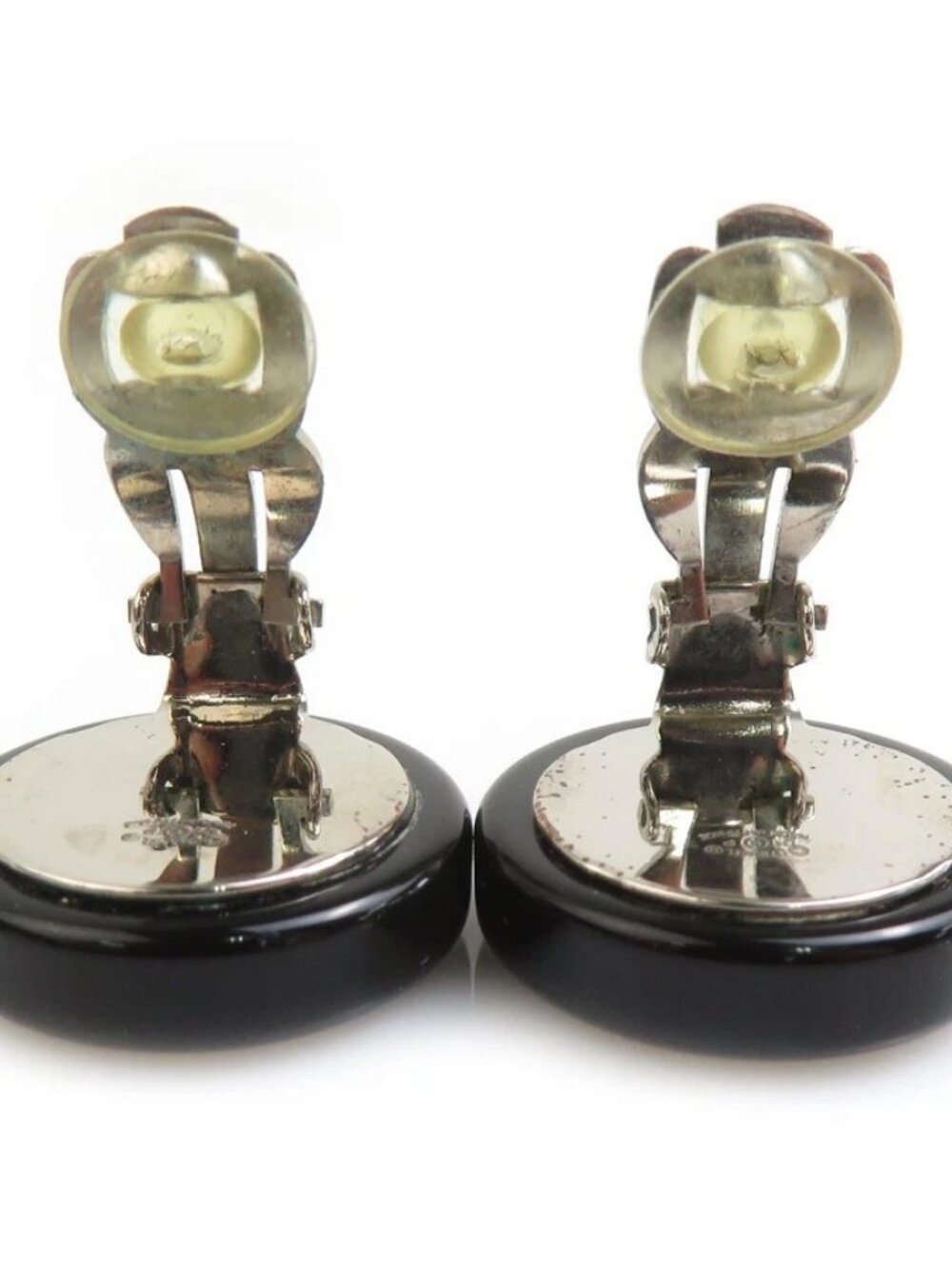 Auth CHANEL CC Logo Earrings Black/Silver Metal/Resin - Picture 3 of 8